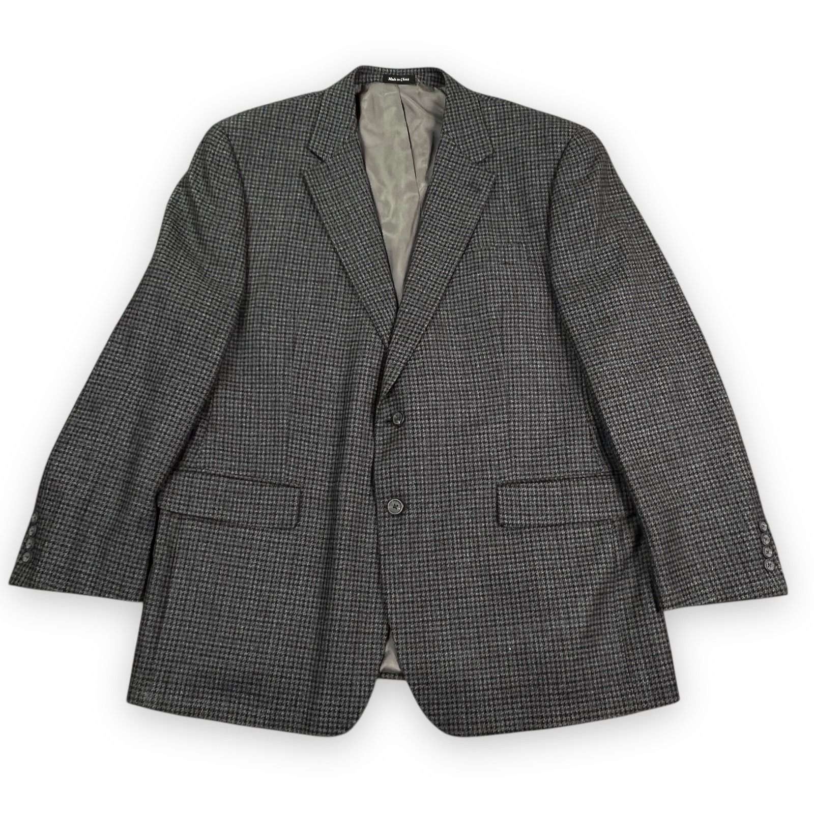 Chaps Brown Houndstooth Blazer 46r Gray Wool Tweed 2 Button Preppy Grandad